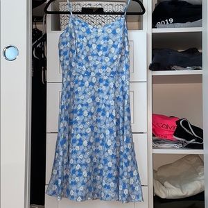 blue floral knee-length dress